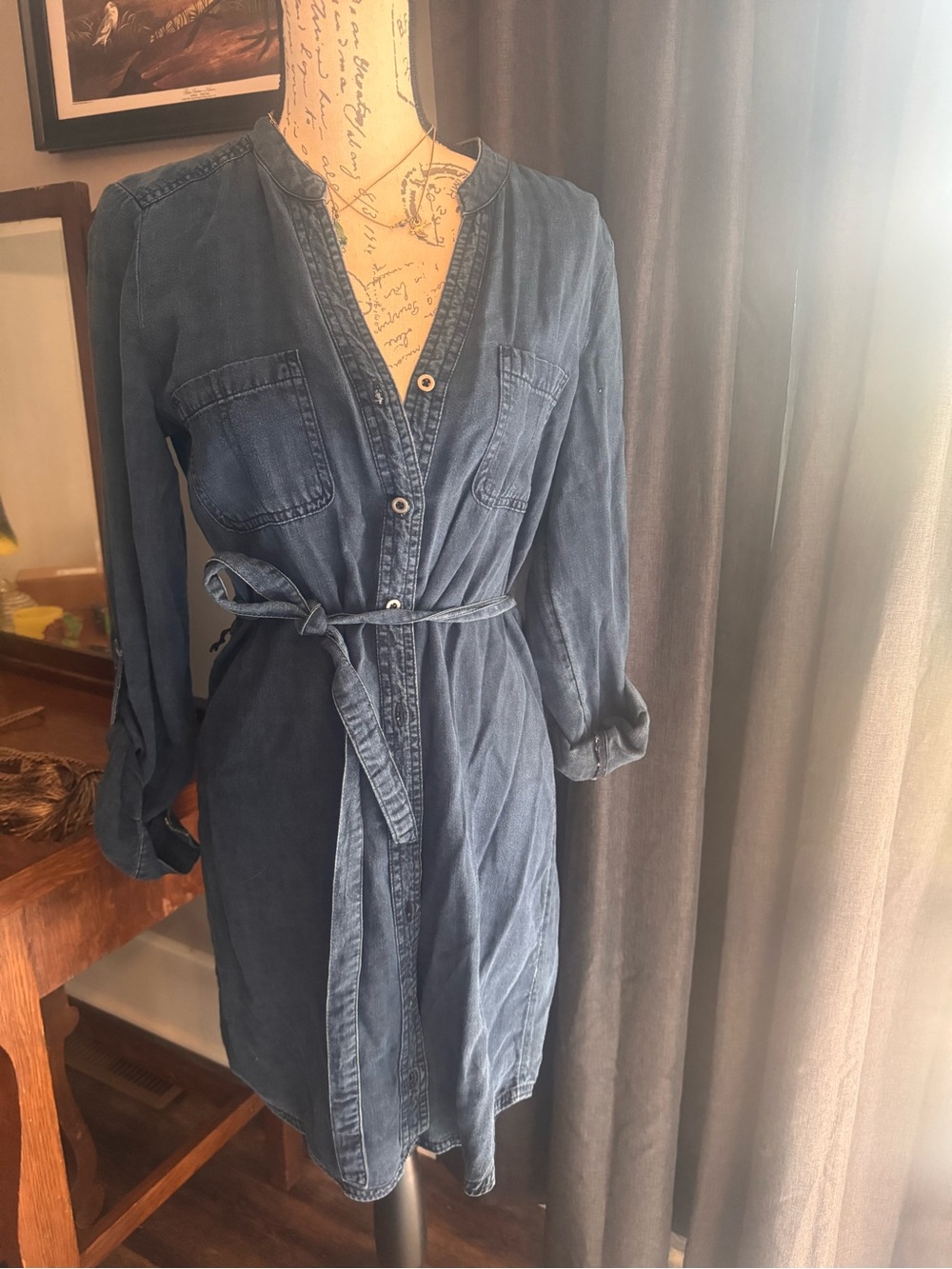 Banana Republic Washed Blue Denim Shirt Dress with Self-Tie Belt